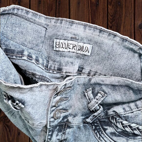 SILVER DIVA Distressed Stretch Denim Jeans Bling Rhinestone Braid Juniors 5 - Picture 5 of 6